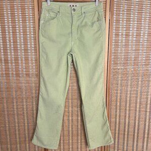 Pastel green AMO straight leg high rise courdory pants with stretch